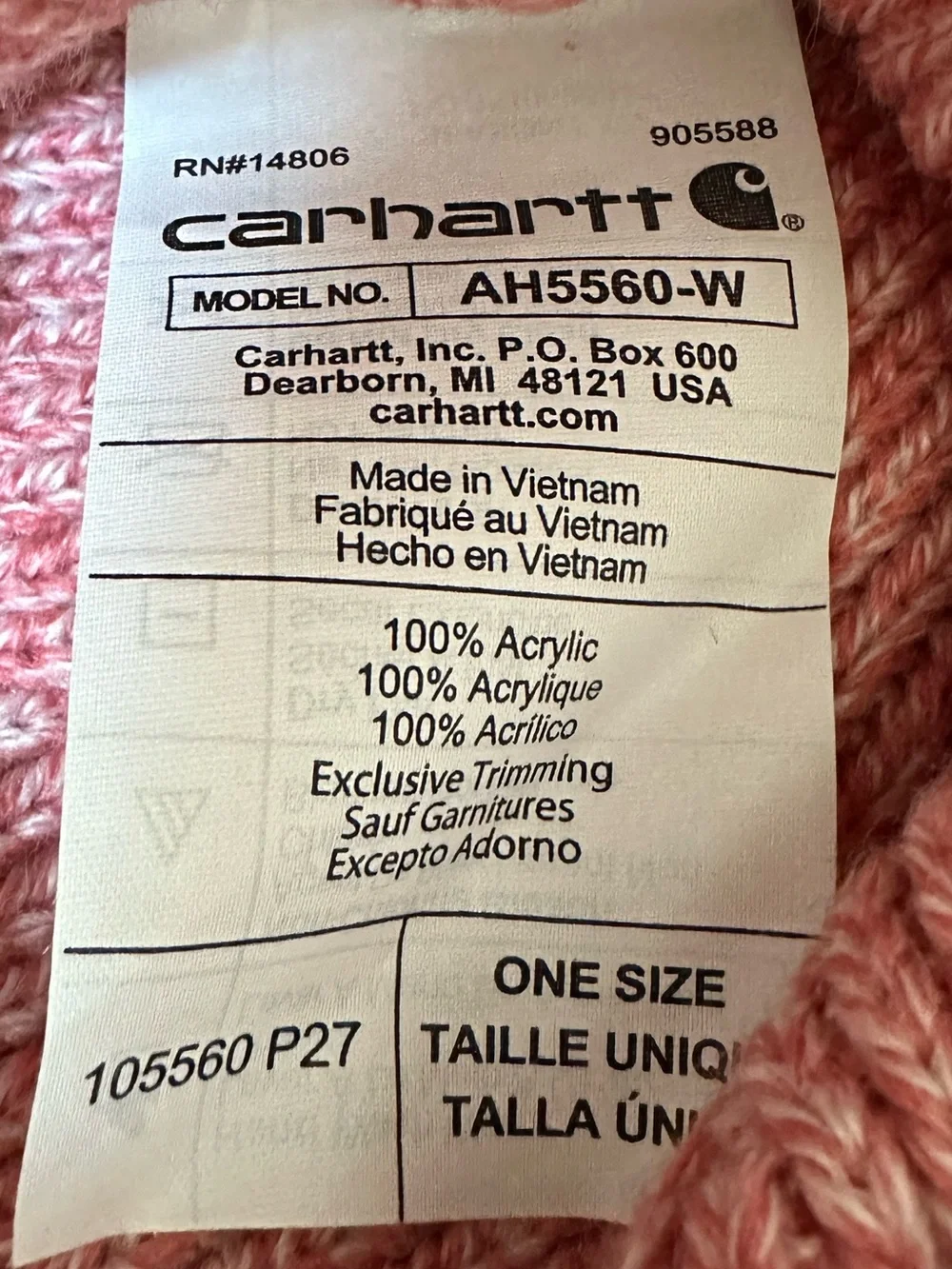 Carhartt Women’s Pink Heathered Cuffed Beanie with Logo Patch